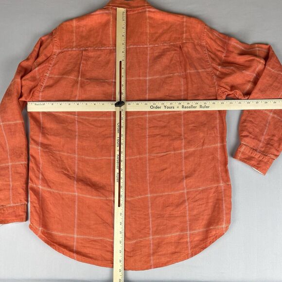 Tommy Bahama Relax Linen Button Up Shirt Men's Medium Orange Check Island Preppy - Picture 8 of 16